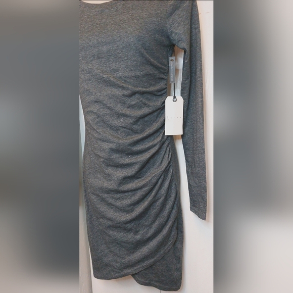 Leith NWT Size Small Grey Ruched Long Sleeve Bodycon Midi Dress Office Date Chic - Picture 2 of 11